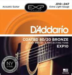 DADDARİO EXP10 COATED 80/20 BRONZE EXTRA LİGHT TAKIM TEL AKUSTİK GİTAR TELİ 010-047