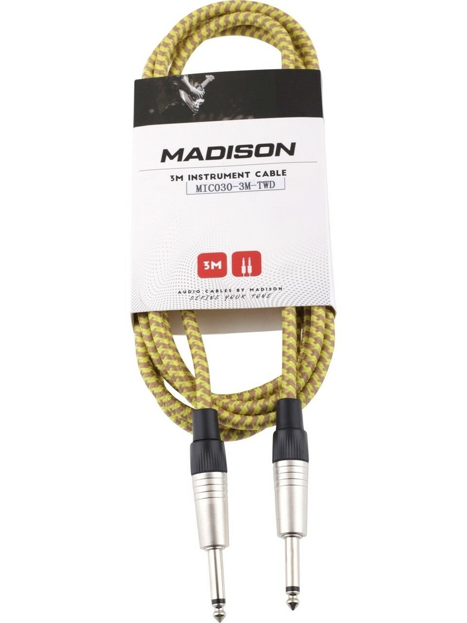 MADİSON İP SARGILI ENSTRUMAN  KABLOSU 3 METRE SARI ÇİZGİLİ