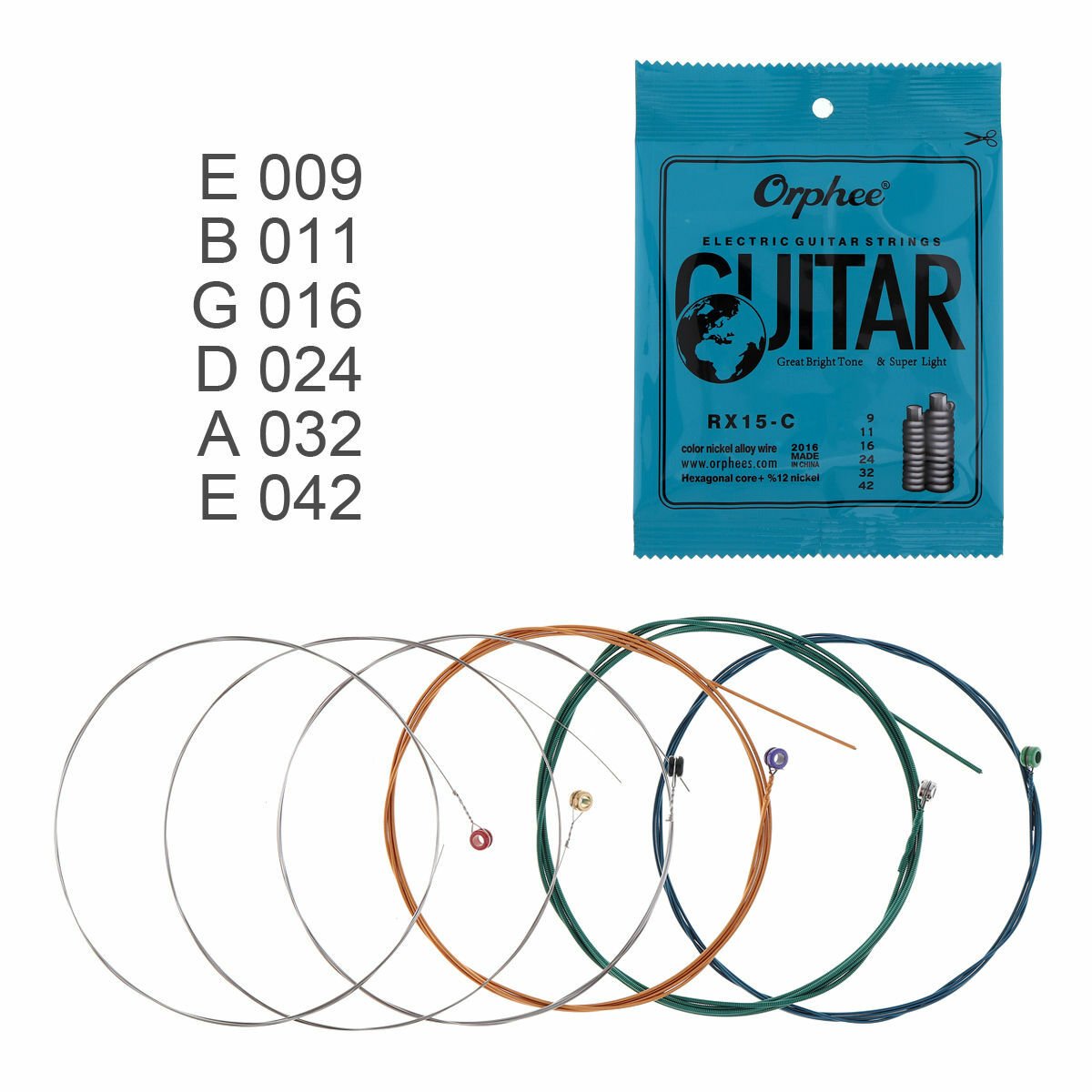 ORPHEE RX15-C ELEKTRO GİTAR TELİ RENKLİ 009