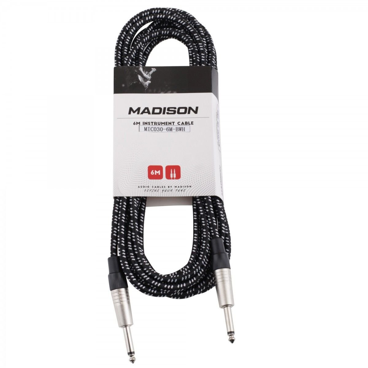 MADİSON İP SARGILI ENSTRUMAN KABLOSU 6 METRE SİYAH BEYAZ DAMALI