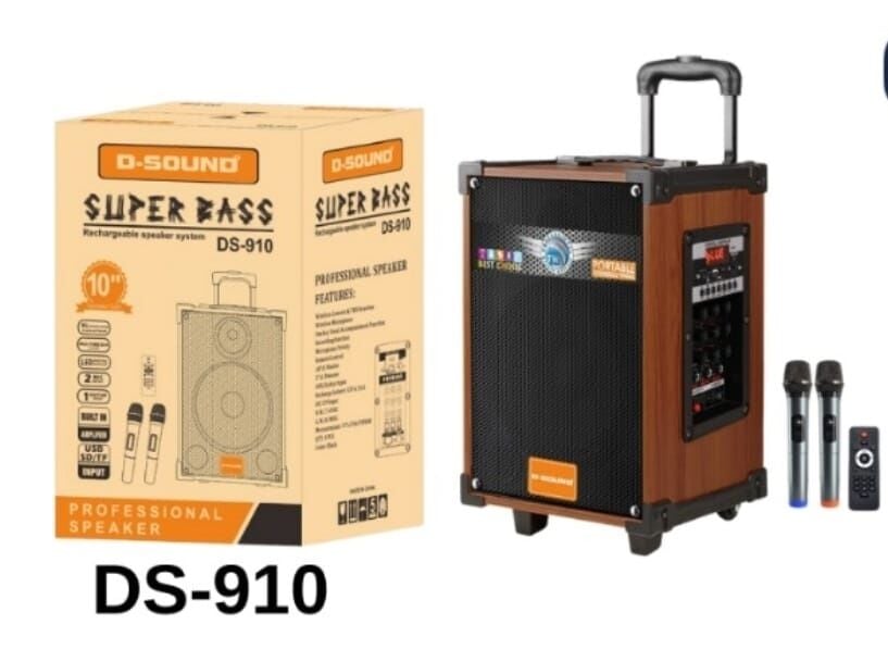 D-SOUND DS-910 3 KANAL ŞARJLI+BLUETOOTH+2 TELSİZ MİKROFONLU SAZ GİTAR ANFİSİ